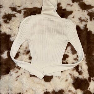 Zara White Ribbed Turtleneck Sweater